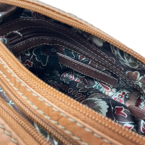 TIGNANELLO Larger Leather Bag Pockets Organizer Convertible Long Strap Tan - Picture 7 of 16